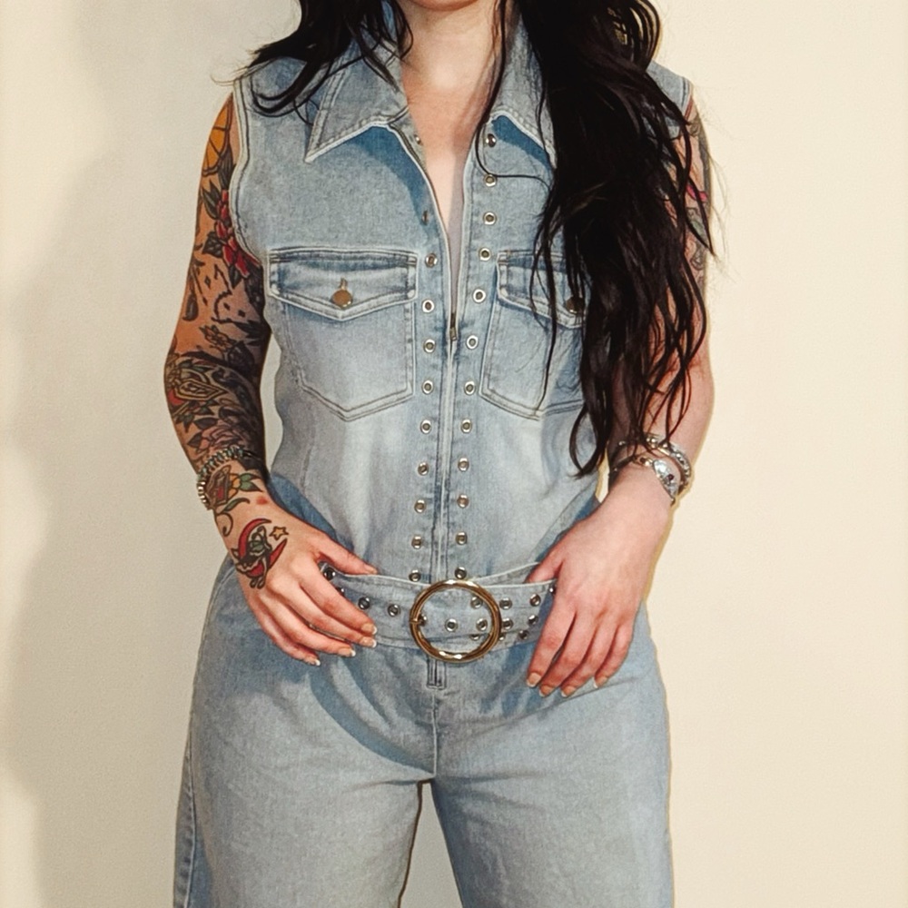 American vintage 70s style denim jumpsuit